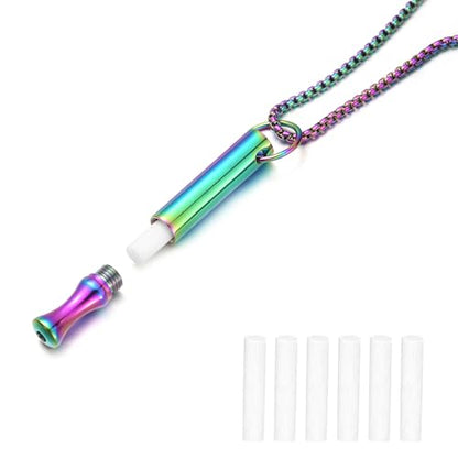 Breathing Necklace for Calm & Focus - Personal Essential Oil Diffuser for Anxiety Relief, Quit Smoking, Yoga and Meditation - Reusable Stainless Steel Pendant for Women Men - color: Rainbow