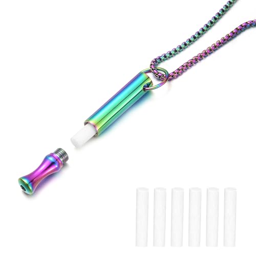Breathing Necklace for Calm & Focus - Personal Essential Oil Diffuser for Anxiety Relief, Quit Smoking, Yoga and Meditation - Reusable Stainless Steel Pendant for Women Men - color: Rainbow