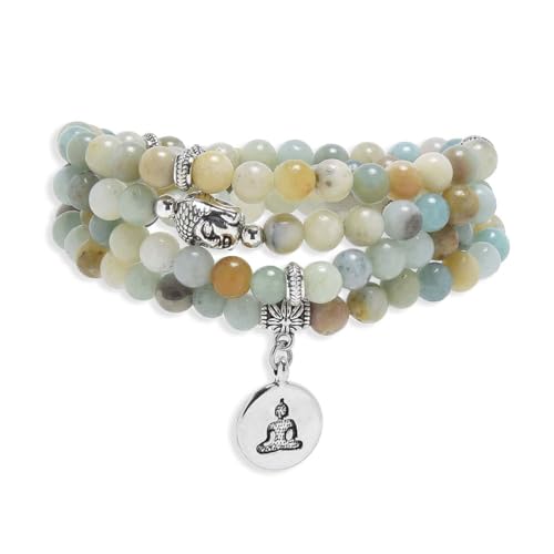 108 Mala Beads Bracelet/Necklace with Buddha Charm – Meditation Beads, Yoga Jewelry, Prayer Beads, Zen Necklace – Ideal Gift for Spiritual Practice - style: Amazonite