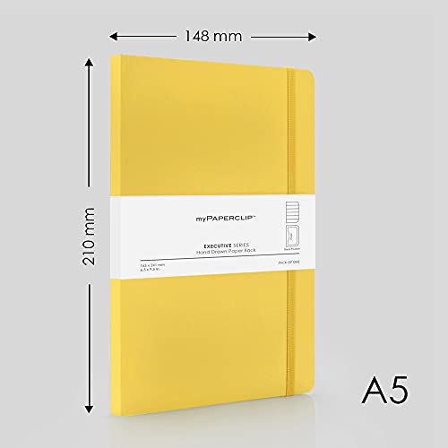 myPAPERCLIP Executive Series A5 Ruled Notebook | 192 Pages, 80 GSM, Soft Cover, A5 (5.83 x 8.27 in) | Flat Lay | Bookmark, Elastic Closure & Back Pocket | Yellow - color: Yellow, size: A5, Ruled