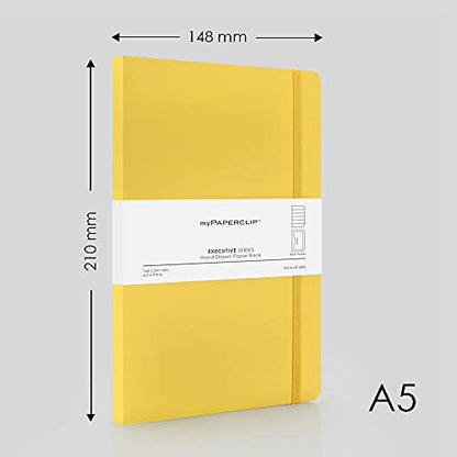 myPAPERCLIP Executive Series A5 Ruled Notebook | 192 Pages, 80 GSM, Soft Cover, A5 (5.83 x 8.27 in) | Flat Lay | Bookmark, Elastic Closure & Back Pocket | Yellow - color: Yellow, size: A5, Ruled
