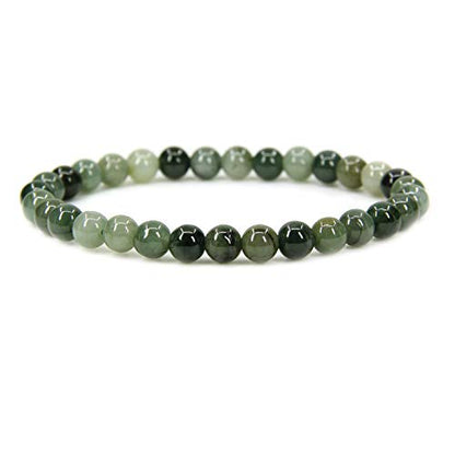 Angelstones Handmade Natural Healing Gemstone 6mm Round Beads Stretch Crystal Bracelet 7 Inch Unisex - color: Dark Green Jade