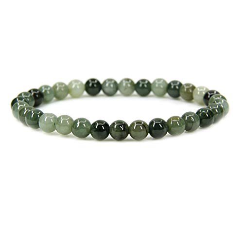 Angelstones Handmade Natural Healing Gemstone 6mm Round Beads Stretch Crystal Bracelet 7 Inch Unisex - color: Dark Green Jade