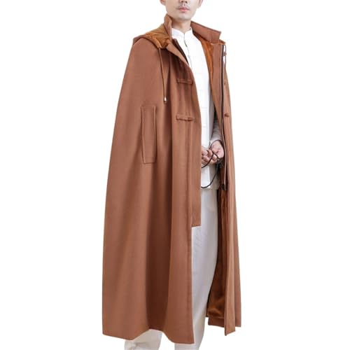 Meditation Prayer Hooded Cloak Long Button Down Unisex Cape Double Layer Warm Medieval Coat Poncho - color: Brown, size: XX-Large