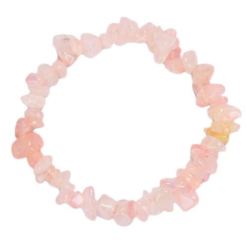 Bracelets for Men & Women - Natural Gemstone Raw Beads Stretch Bracelet, Irregular Chips Healing Crystal Jewelry. Anxiety Relief for Stress & Negative Energy Protection. - color: Rose Quartz