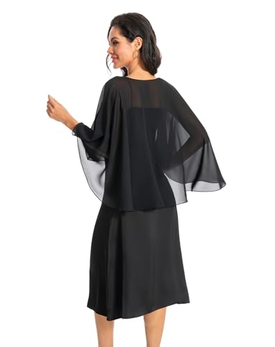 Baoqiya Women's Capelet Shawls and Wraps for Evening Dresses Soft Bridesmaid Shawl Chiffon Cape Wedding Cover Up - color: Black