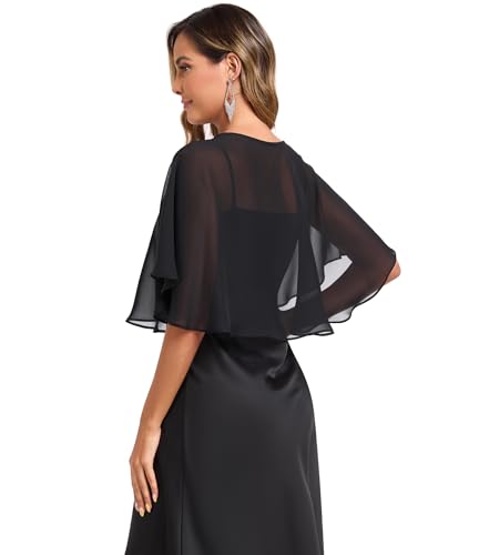 TONGFANTFL Women's Soft Chiffon Capelets Shawls and Wraps for Evening Wedding Cape Bole Cover Up - color: Black
