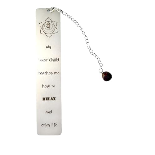 Stainless Steel Bookmark with a Crystal Pendant and Inspirational Text (Chakra 2) - color: Chakra 2