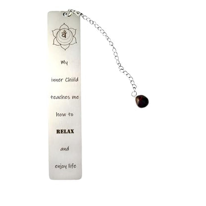 Stainless Steel Bookmark with a Crystal Pendant and Inspirational Text (Chakra 2) - color: Chakra 2