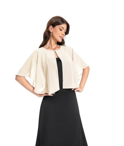 Baoqiya Capelets for women Chiffon Cape Soft Shawls and Wraps Wedding Capes 1920s flapper Cover Up - color: Pale Champagne