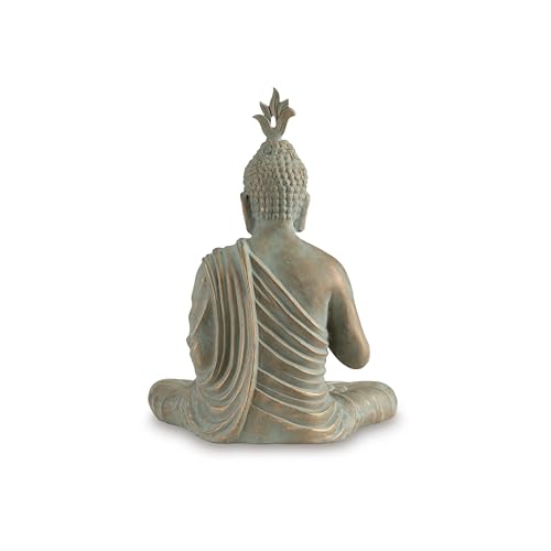 Benjara Indoor Sculpture of Meditating Buddha, 24 Inch, Washed Gray Finish