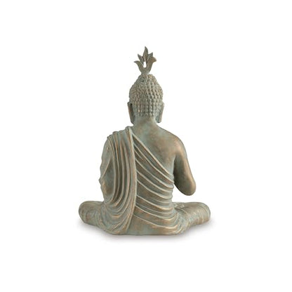 Benjara Indoor Sculpture of Meditating Buddha, 24 Inch, Washed Gray Finish