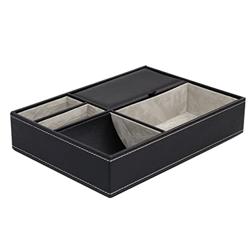 Storage Container Box with Compartments for Glasses Jewelry and Phone Black Pu Organizer Lidded for Protection Versatile Desktop Storage