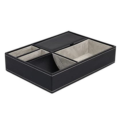 Storage Container Box with Compartments for Glasses Jewelry and Phone Black Pu Organizer Lidded for Protection Versatile Desktop Storage