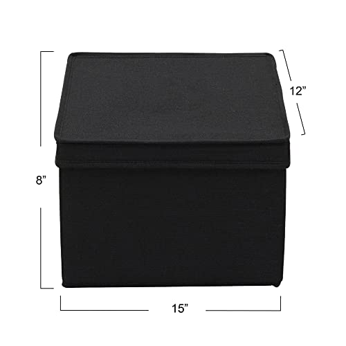 Household Essentials Large Fabric Storage Box With Lid Box, Black, Set of 2 - color: Black