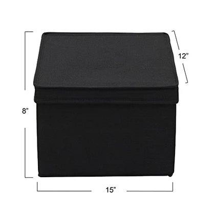 Household Essentials Large Fabric Storage Box With Lid Box, Black, Set of 2 - color: Black