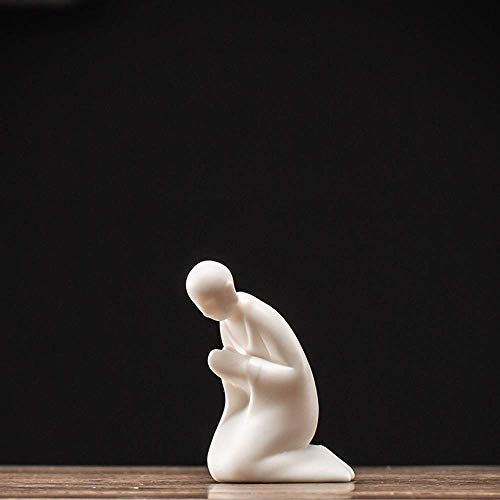 KJYHXX White Porcelain Zen Buddha Statues Creative Monk Figurine Ceramics Crafts Decorative Ornament Home Decoration Accessories(knelling)