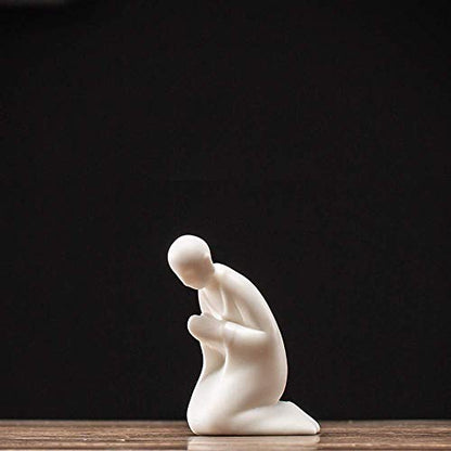 KJYHXX White Porcelain Zen Buddha Statues Creative Monk Figurine Ceramics Crafts Decorative Ornament Home Decoration Accessories(knelling)