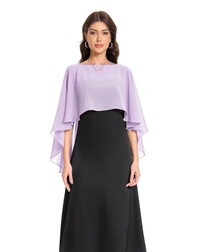 Baoqiya Women's Capelet Shawls and Wraps for Evening Dresses Soft Bridesmaid Shawl Chiffon Cape Wedding Cover Up - color: Lavende