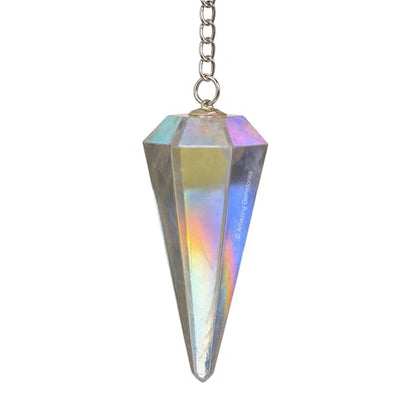 Amazing Gemstone Angel Aura Quartz Crystal Pendulum for Divination - Certified Dowsing Crystals and Healing Stones for Chakra Balancing and Meditation - Enhance Reiki Spiritual Growth - color: Angel Aura Quartz