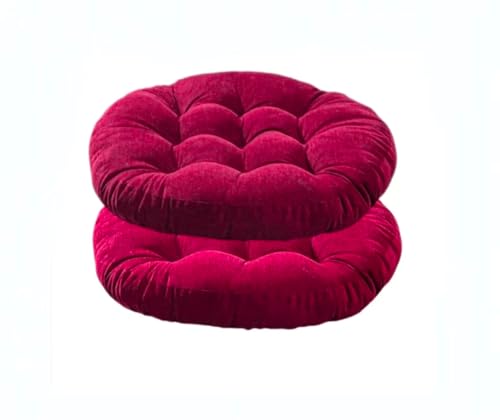 Japanese Large Linen Tatami Floor Pillow,Round Futon,Thicken Tufted Corduroy Seat Cushion,Solid Color Floor Cushion,Yoga Meditation Cushions Balcony Outdoor(Size:2 Piece,Color:Crimson) - color: Crimson, size: 2 piece
