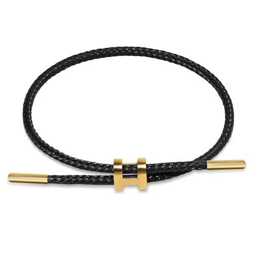 Simple Titanium Rope Steel wire Bracelet, Bracelet with Adjustable Design Polished H Shape Buckle, Fashion Gift for Women Men - color: black