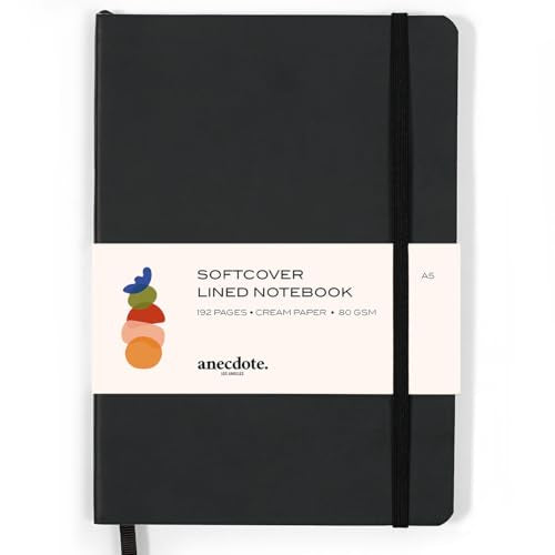 ANECDOTE. Softcover Ruled Journal with Thick 80 gsm Lined Cream Paper A5 size (8.3 inches x 5.4 inches) - Daily Writing Notebook for Travel, School and Office Use - Diary for Women and Men - Black - color: Black