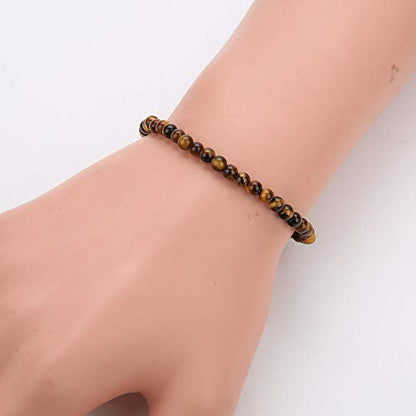4MM Mini Gemstone Energy Bracelets Tiny Bracelet Natural Stone Statement Bracelet Charm Beaded Couples Bracelets - color: Tiger Eye