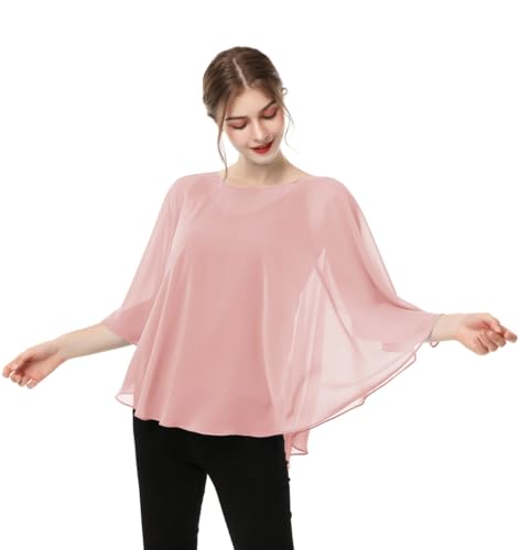 Capes for Womens Casual chiffon shawl Casual Chiffon Cape Sheer shawls and wraps Poncho Capelets Cover Up - color: Blush