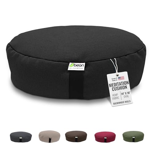 Bean Products Hemp Zafu Meditation Cushion for Sitting on Floor, Hemp Yoga Pillow, Zafu Meditation Pillow, Zen Seiza Kneeling Prayer Pad Support - Made in USA - Oval Black - color: Hemp Black, size: Oval XL - 14" x 18"