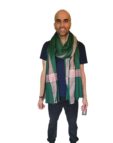 Soft Premium Wool Blend Meditation Shawl - Large Unisex Prayer Wrap, Oversize Scarf & Versatile Blanket - color: Green
