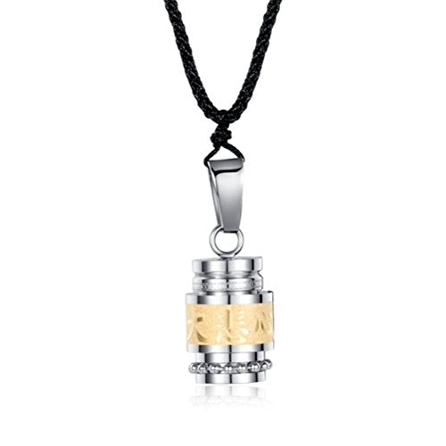 Men's Stainless Steel Open Lucky Buddha Mantra Pendant Necklace Bottle Container Memorial with Braided Rope - color: Chinese Great Compassion (Gold)