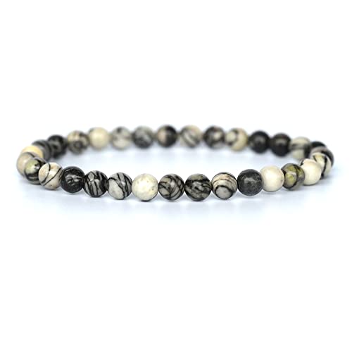 Angelstones Handmade Natural Healing Gemstone 6mm Round Beads Stretch Crystal Bracelet 7 Inch Unisex - color: Picasso Jasper