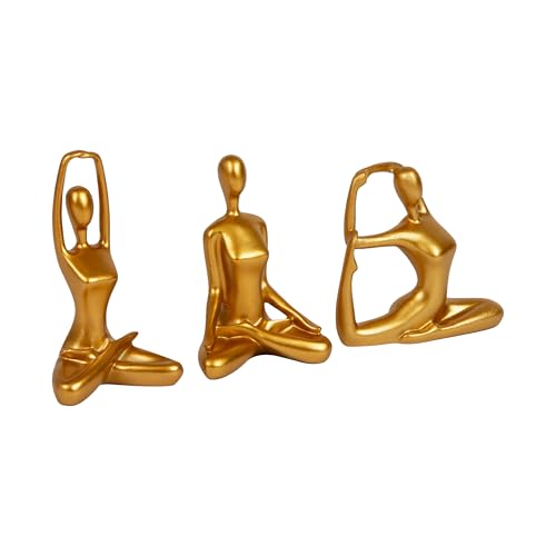 Mind Reader Yoga Figurine Set, Meditation Statues for Home, Office, or Studio Decor, Elegant Mindful Gift, Resin, 2.75" L x 2.25" W x 4.75" H, Set of 3, Gold
