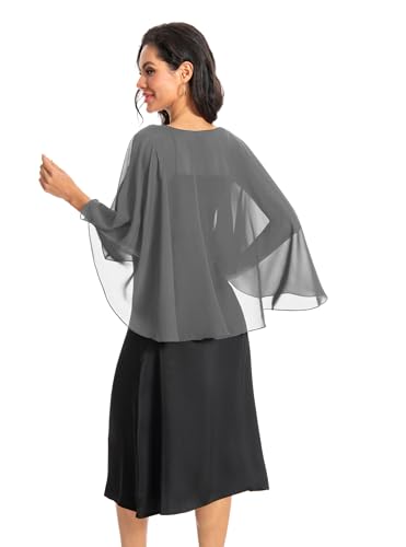 Baoqiya Women's Capelet Shawls and Wraps for Evening Dresses Soft Bridesmaid Shawl Chiffon Cape Wedding Cover Up - color: Dark Grey