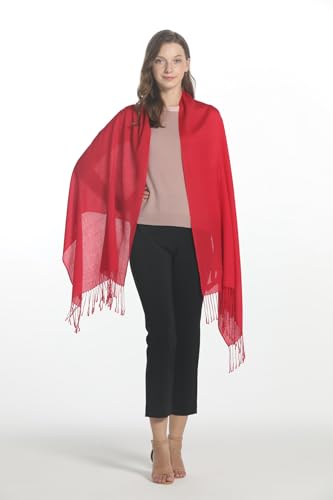 EURKEA Women's Scarf Pashmina Silky Soft Shawls Wraps Stole for Evening, Wedding and Gift - color: Bright Red