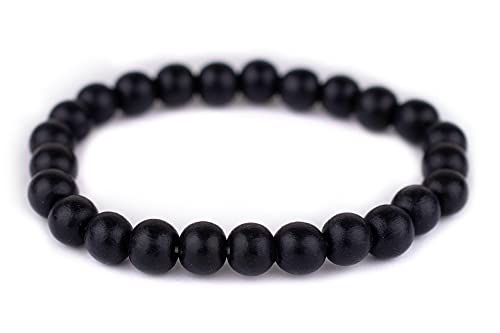 Wood Bead Bracelet - color: Black, size: Medium Beads