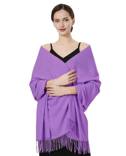 Luxurious Pashmina Feel Scarf & Shawl - Soft Solid Color Wrap for Weddings, Evening Dresses, Gifts - color: Lavender
