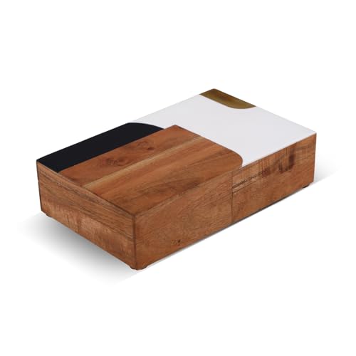 Handicrafts Home Decorative Storage Box, Keepsake Box Jewellery Organiser Abstract Wood Box, Handmade Wooden Jewelry Box with Resin & Brass Inlay, Memory Box for Home Decor, Coffee Table- 8x5x2 - color: ABSTRACT-BLOCK-1, size: 8x5x2 Inch