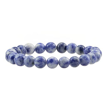 Natural Gemstones Bracelet 8mm Chakra Round Beads Energy Power Crystal Reiki Healing Elastic Stretch 7 Inch for Women Men Unisex - color: Blue Dot