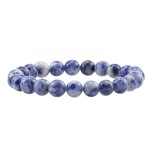 Natural Gemstones Bracelet 8mm Chakra Round Beads Energy Power Crystal Reiki Healing Elastic Stretch 7 Inch for Women Men Unisex - color: Blue Dot