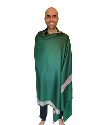 Soft Premium Wool Blend Meditation Shawl - Large Unisex Prayer Wrap, Oversize Scarf & Versatile Blanket - color: Green