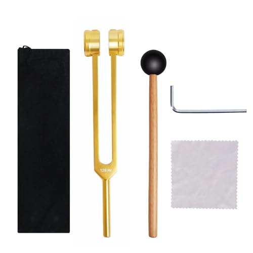 128Hz Aluminum Alloy Tuning Fork, Sound Vibration Tool with Silicone Hammer & Storage Pouch, Relaxing Vibration Device for Yoga Meditation, Daily Stress Calming & Body Leisure Care