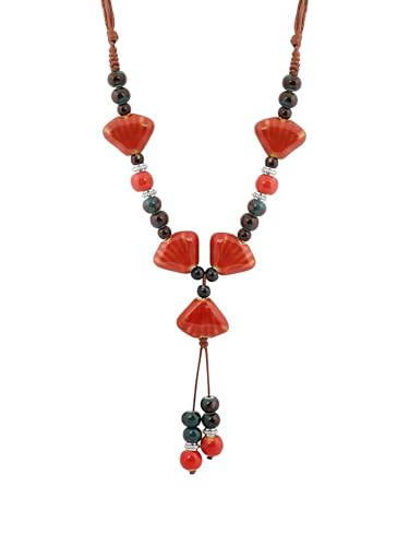 MINACHI Vintage Bohemian Ethnic Colorful Ceramic Bead Long Y Necklace, Hippie Boho Summer Fashion Jewelry Gift for Women - color: S09
