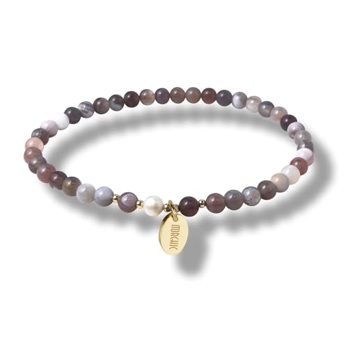Morchic 4mm Natural Gemstone Beads Stretch Bracelet for Women, With Freshwater Pearls, Energy Gem Birthday Gift for Her 7.2” - color: Botswana Agate