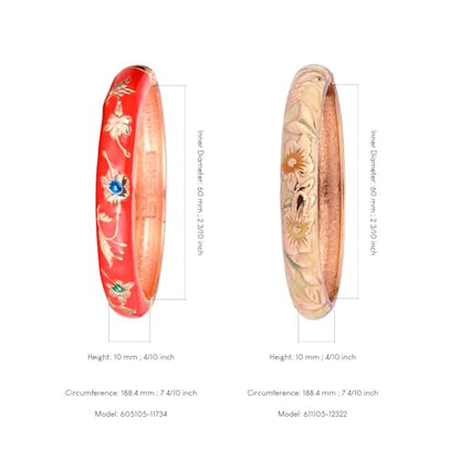 UJOY Classic Cloisonne Bracelets Enamel Jewelry Plated Bamboo Flower Cuff Metal Bangle for Women Gift Box - color: A81-Flower-Red and Yellow