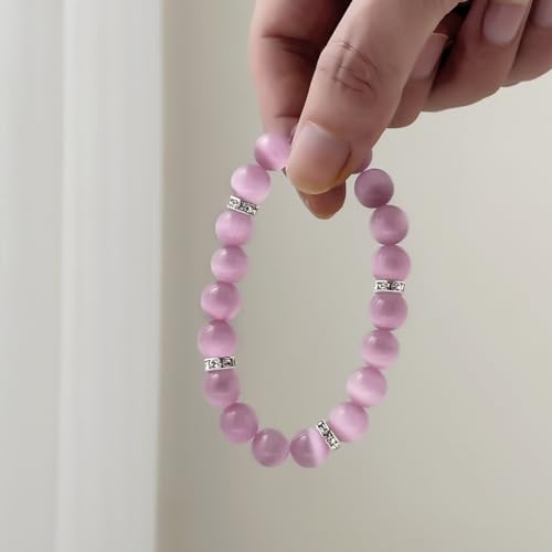 Healing Bracelet For Women Anxiety Crystal Bracelet Chakra Beaded Bracelets Rose Quartz Crystals And Healing Stones Yoga Bead Bracelet Calming Stretch Bracelet Stress Relief Gifts For Women - color: Pink-Cat Eye