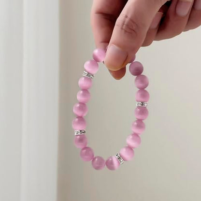 Healing Bracelet For Women Anxiety Crystal Bracelet Chakra Beaded Bracelets Rose Quartz Crystals And Healing Stones Yoga Bead Bracelet Calming Stretch Bracelet Stress Relief Gifts For Women - color: Pink-Cat Eye