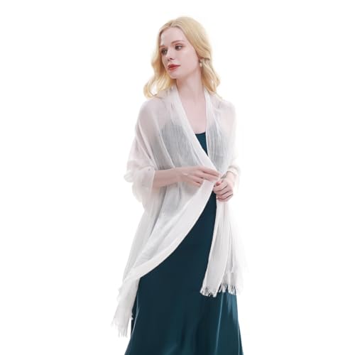 RIIQIICHY Scarf for Women Lightweight Solid Color Long Fashion Gauze Scarves Shawl Wrap - color: White