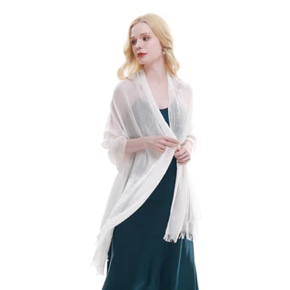 RIIQIICHY Scarf for Women Lightweight Solid Color Long Fashion Gauze Scarves Shawl Wrap - color: White